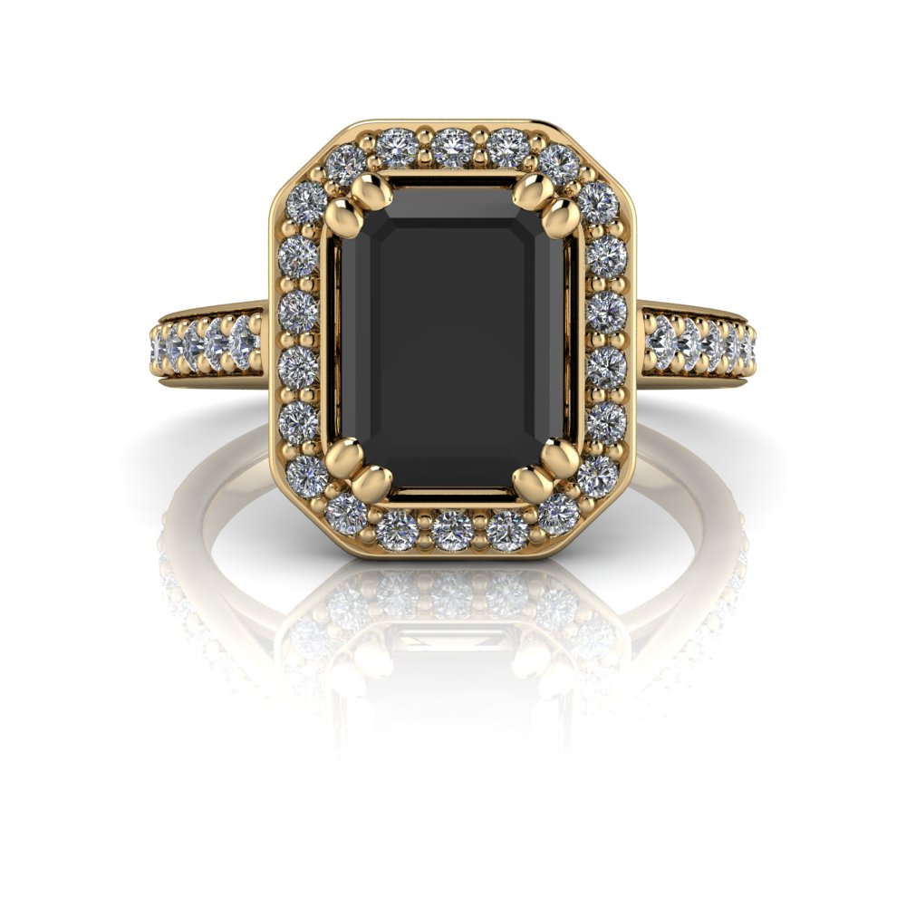 Emerald Cut Black Diamond Engagement Ring Halo Setting