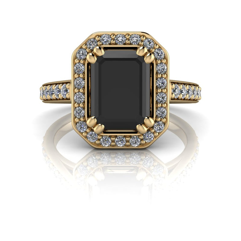 Emerald Cut Black Diamond Engagement Ring Halo Setting