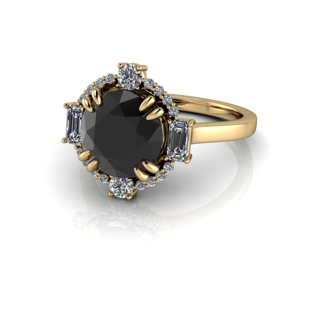 Black Diamond Engagement Ring Halo Cathedral Setting 