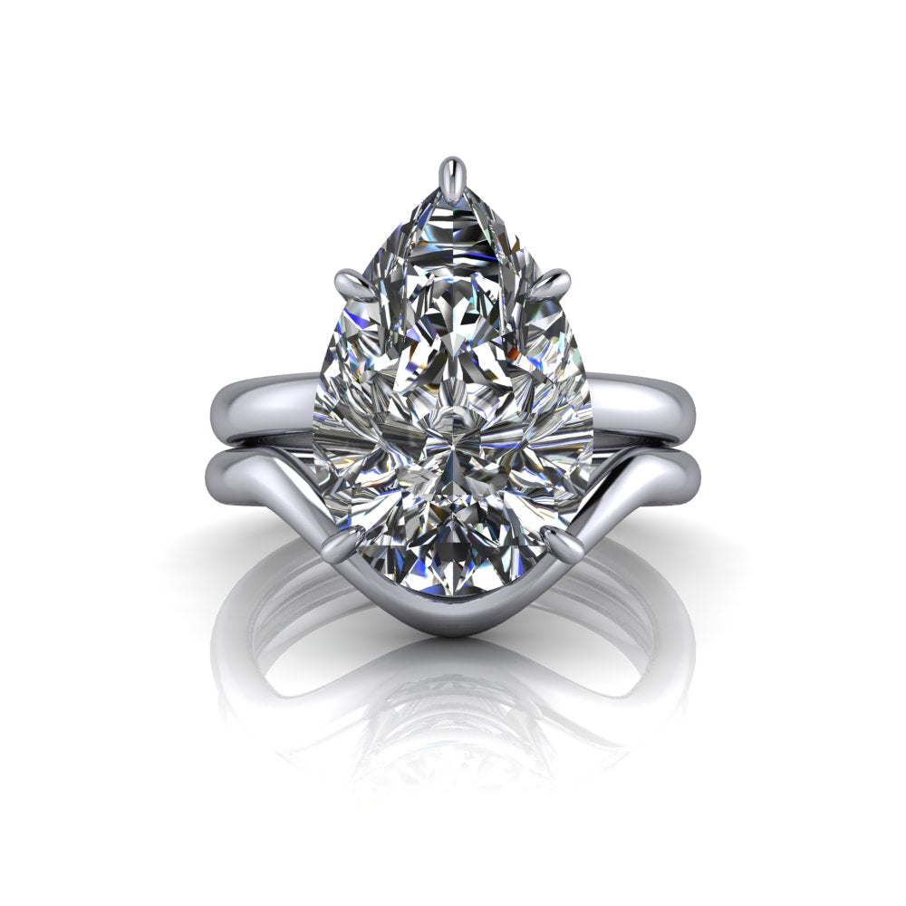 Pear Shape Moissanite Bridal Set Solitaire Statement Ring