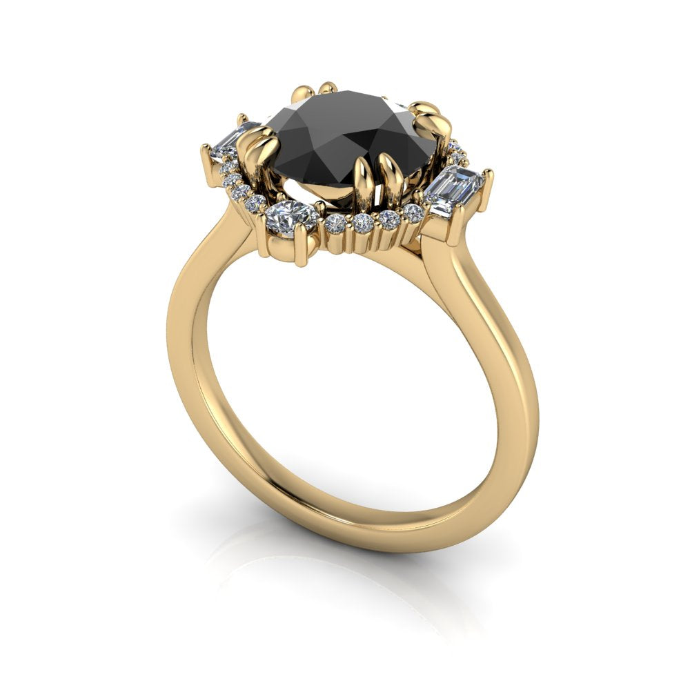 Black Diamond Engagement Ring Halo Cathedral Setting 