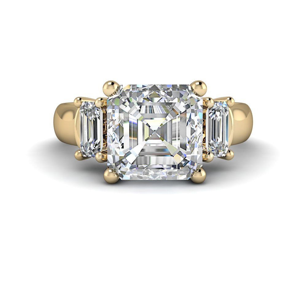 Moissanite Anniversary Ring THree Stone Asscher/Emerald Cut