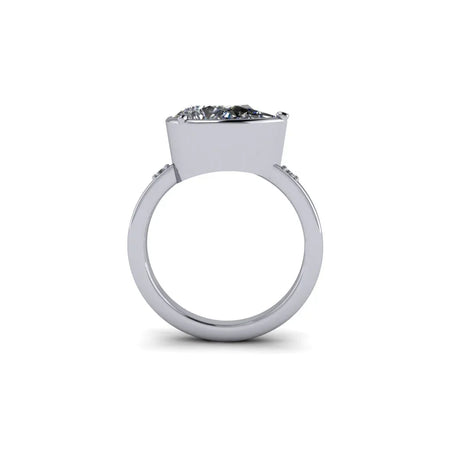 Side view of custom white gold engagement ring with large solitaire diamond setting