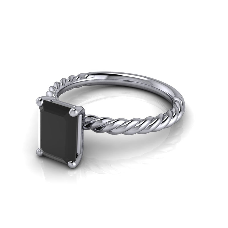 Black Diamond Engagement Ring Emerald Cut Solitaire