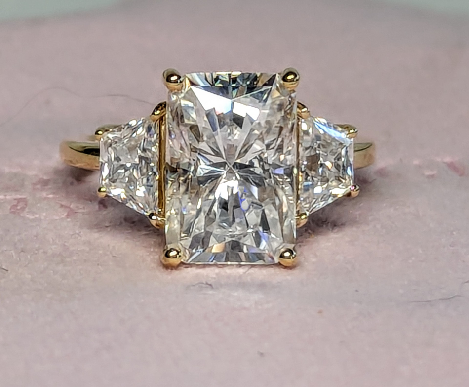 Radiant Cut Lab Diamond Three Stone Ring 6 CTW