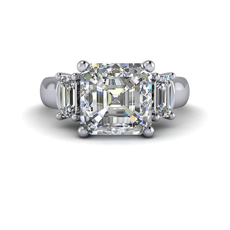 Moissanite Anniversary Ring THree Stone Asscher/Emerald Cut