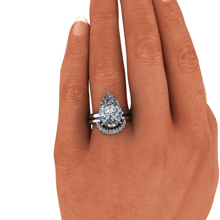 Pear Moissanite Bridal Set Solitaire Statement Ring-Bel Viaggio Designs