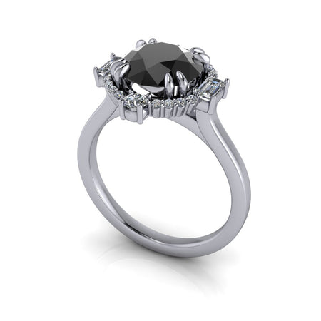 Black Diamond Engagement Ring Halo Cathedral Setting 