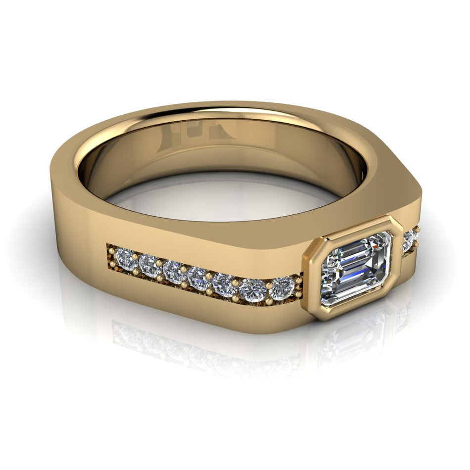 Men's Gold Wedding Band Modern Style .85 ctw