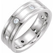 White gold wedding band with round diamond accents and polished finish