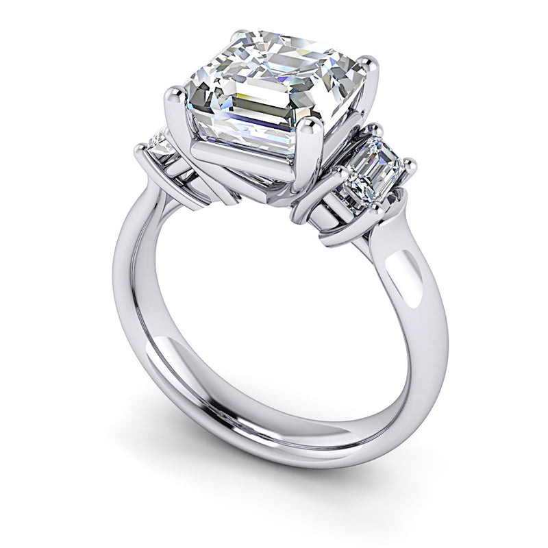 Moissanite Anniversary Ring THree Stone Asscher/Emerald Cut