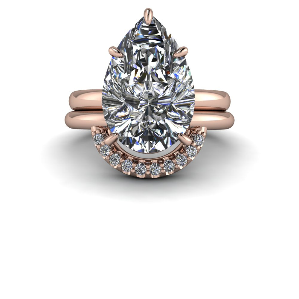 Pear Moissanite Bridal Set Solitaire Statement Ring-Bel Viaggio Designs