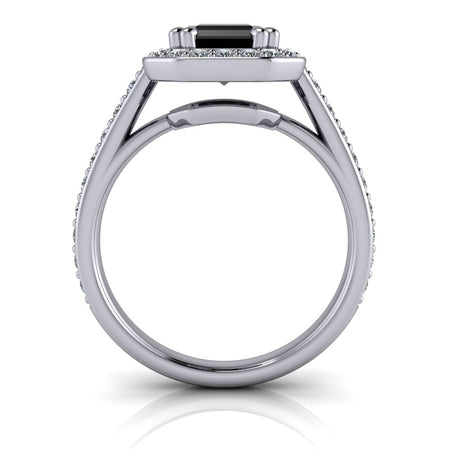 Emerald Cut Black Diamond Engagement Ring Halo Setting