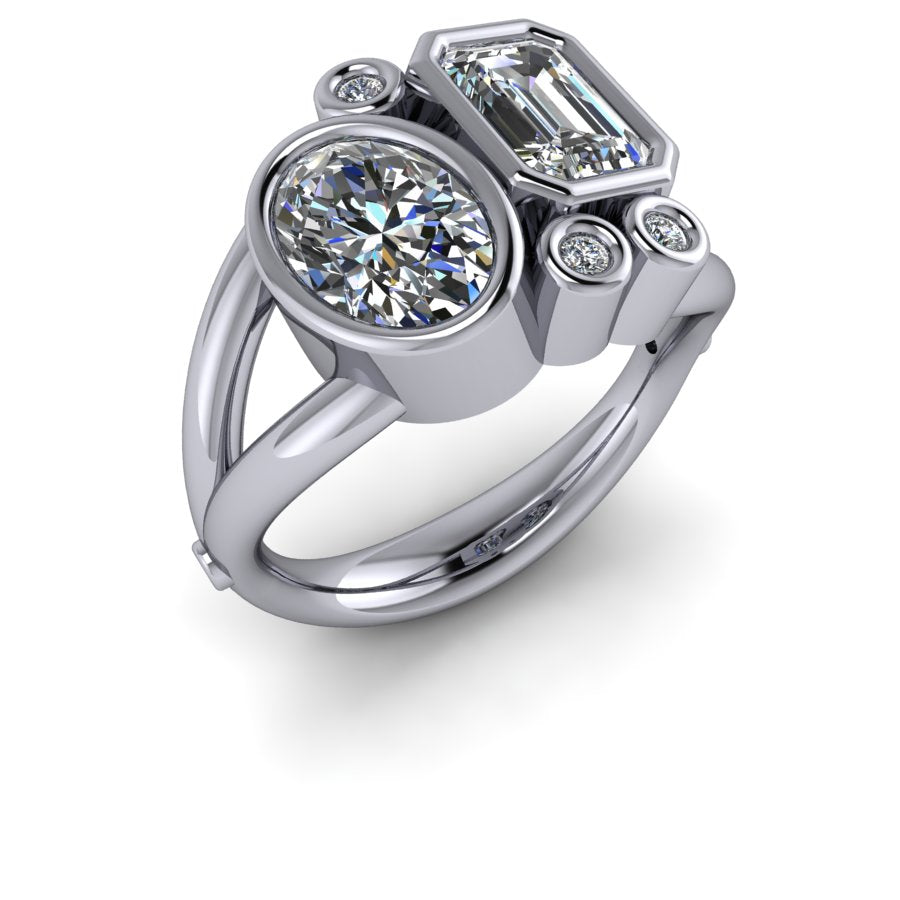 Multi-Stone Anniversary Diamond Ring Bezel Set Split Shank