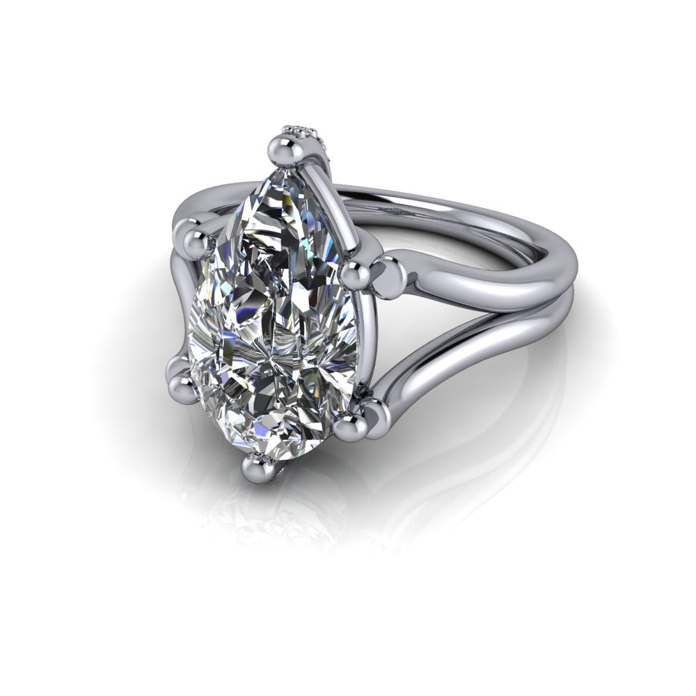 Moissanite Engagement Ring Pear Split Shank- Bel Viaggio