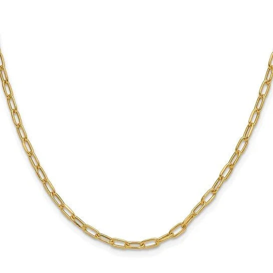 Gold oval link chain necklace displayed against a white background
