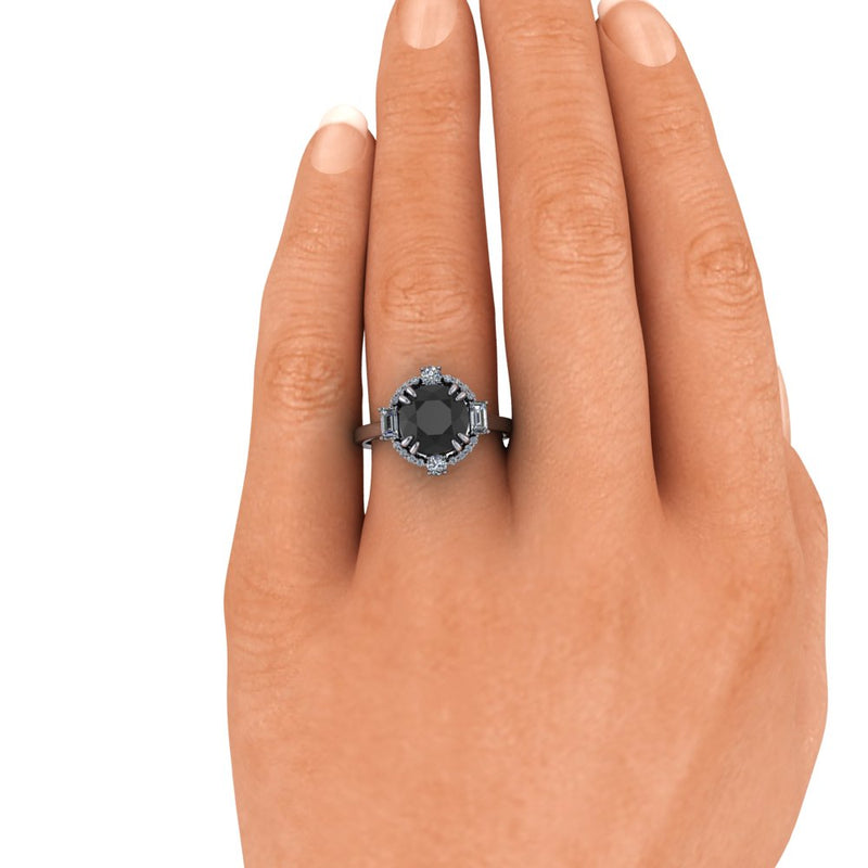 Black Diamond Engagement Ring Halo Cathedral Setting 