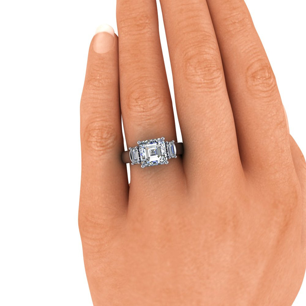 Moissanite Anniversary Ring THree Stone Asscher/Emerald Cut