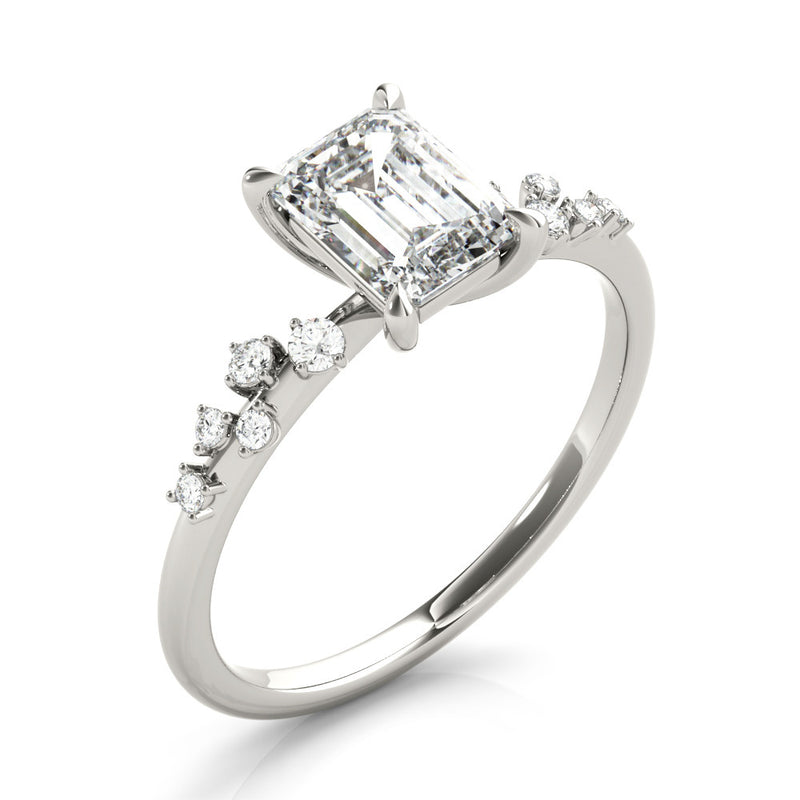 Scatter Engagement Ring Emerald Cut Lab Grown Diamond