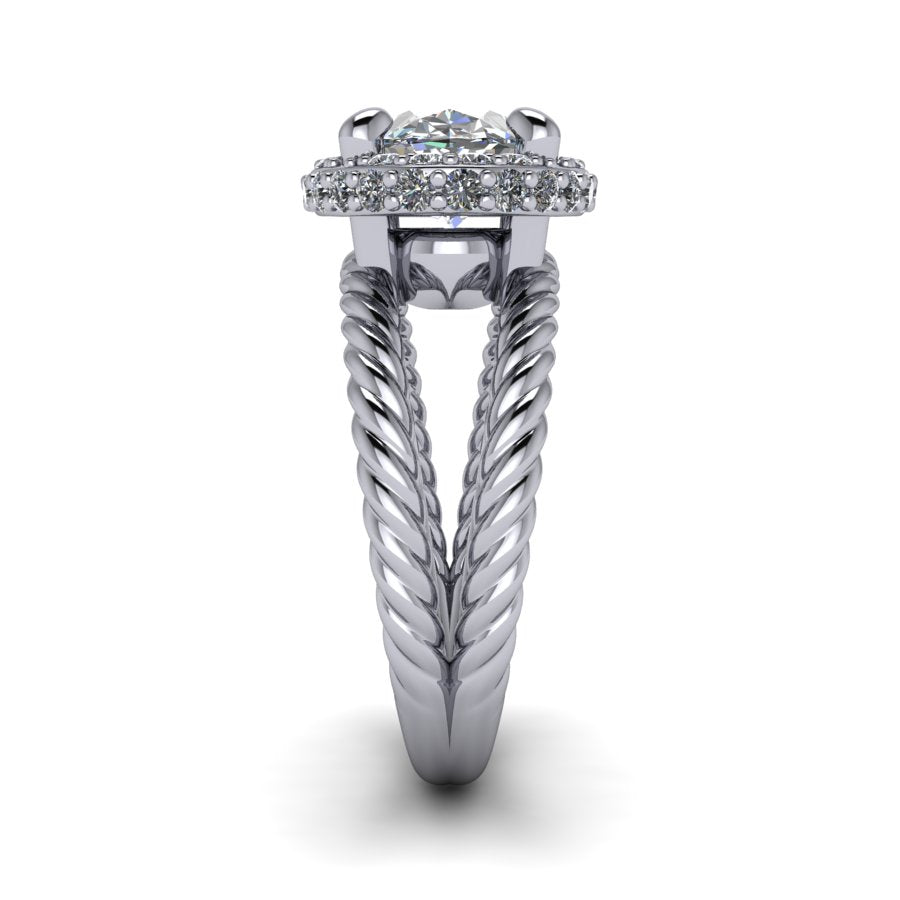 Oval Stone Engagement Simulated Diamond Ring Split Shank