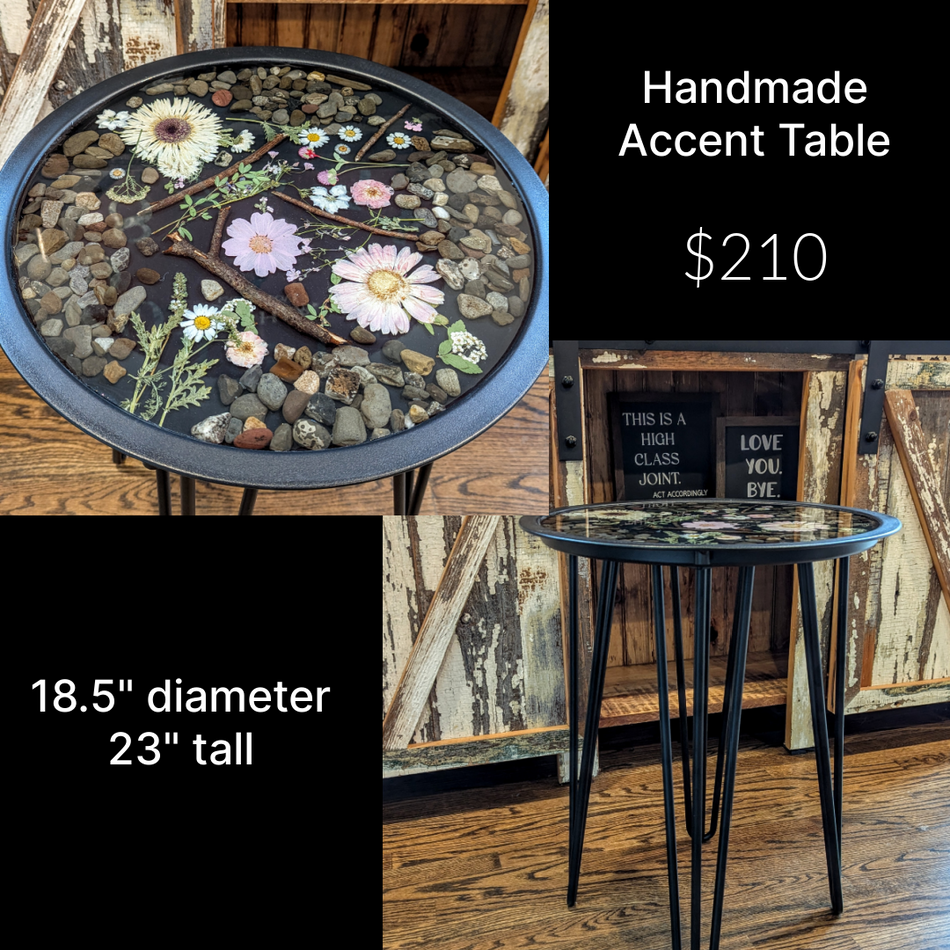 Round Natural Element Accent Table Wrought Iron Legs