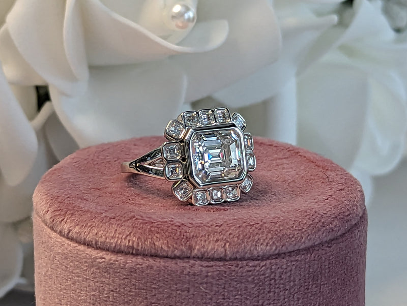 Moissanite Ring Vintage Style Halo Split Shank Setting