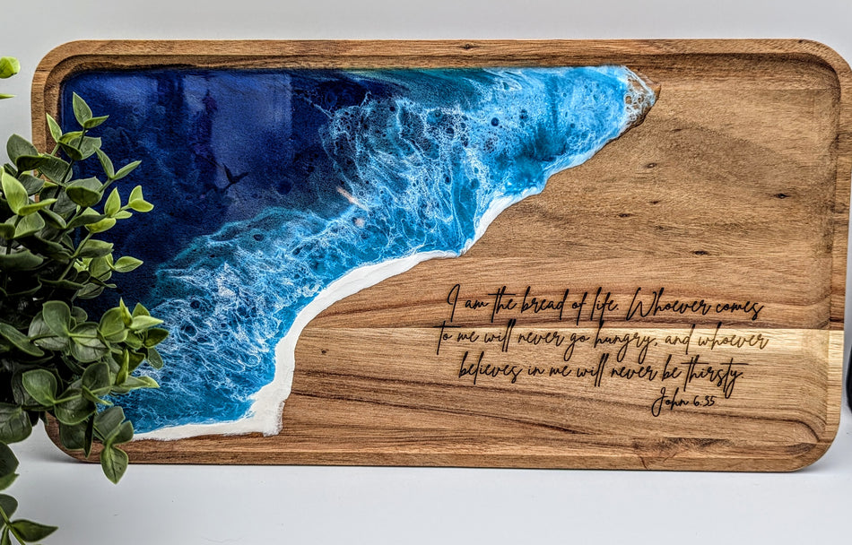 John 6:35 Engraved Wood Charcuterie Tray