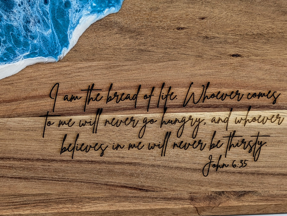 John 6:35 Engraved Wood Charcuterie Tray