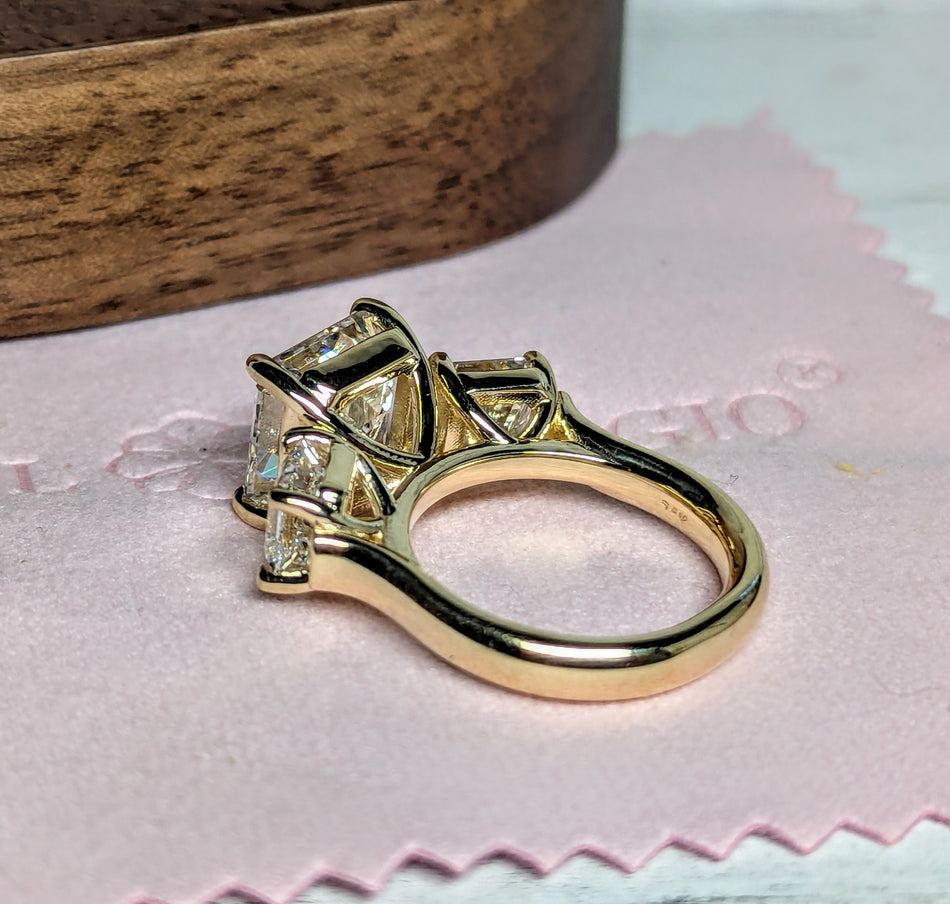 Asscher three stone ring