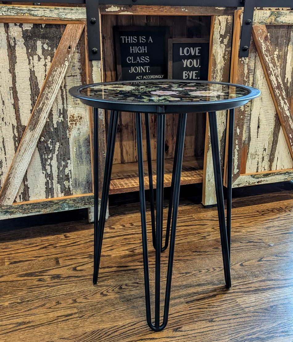 Round Natural Element Accent Table Wrought Iron Legs