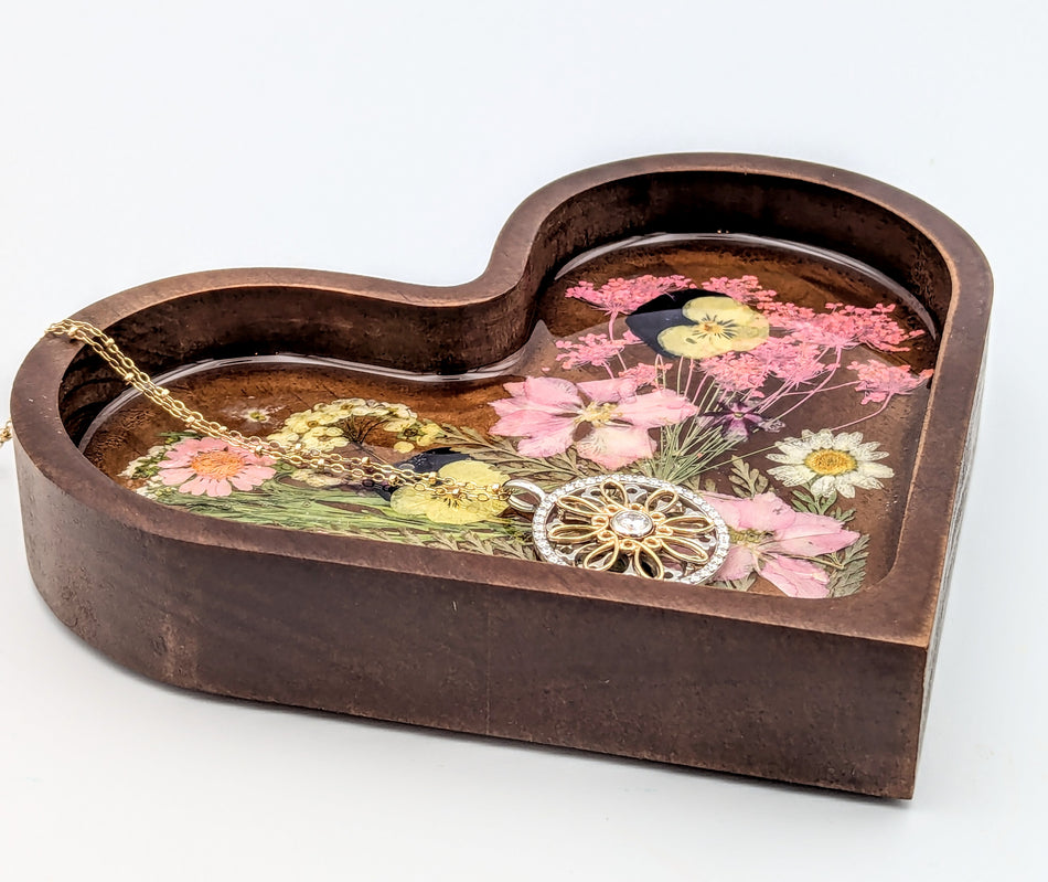 Ring Bowl, Wood Jewelry Dish Heart Shape