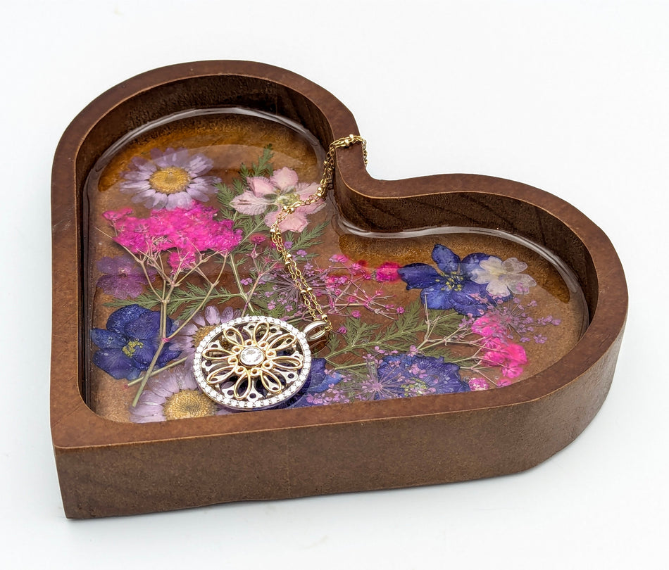 Ring Bowl, Wood Jewelry Dish Heart Shape