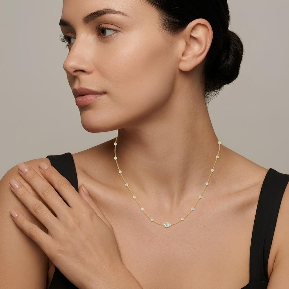 16" Gold Station Necklace Lab Diamonds 1.53 ctw