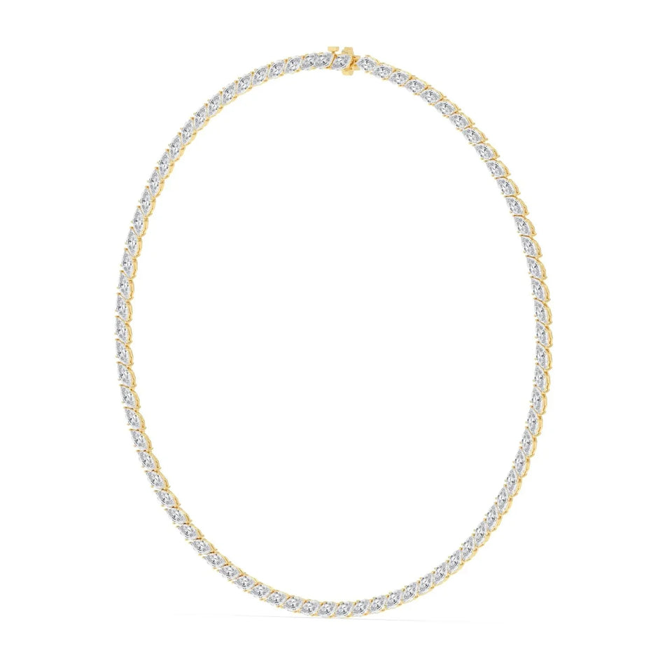 Elegant gold tennis necklace with sparkling marquise diamonds, perfect for custom jewelry designs