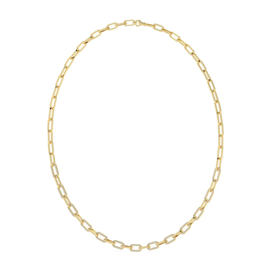 Gold chain necklace with diamond accents, elegant link design for everyday wear or special occasions