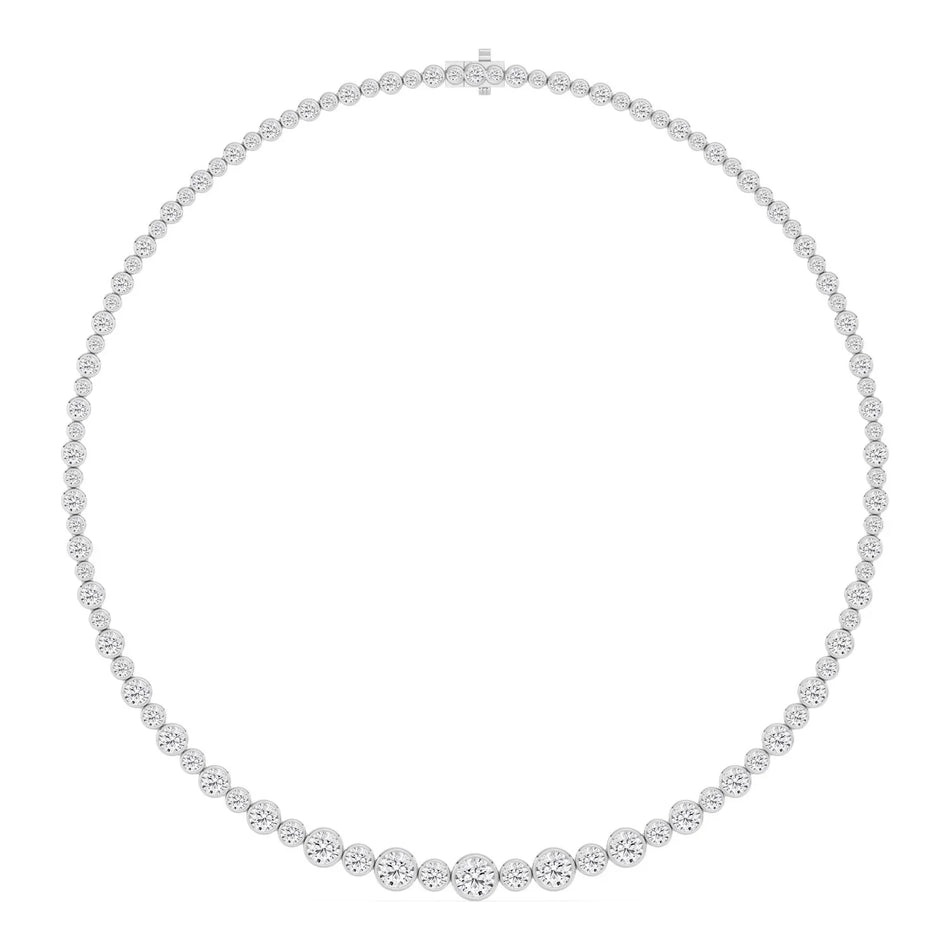 Elegant diamond tennis necklace with round brilliant stones in white gold, perfect for luxury jewelry collections.