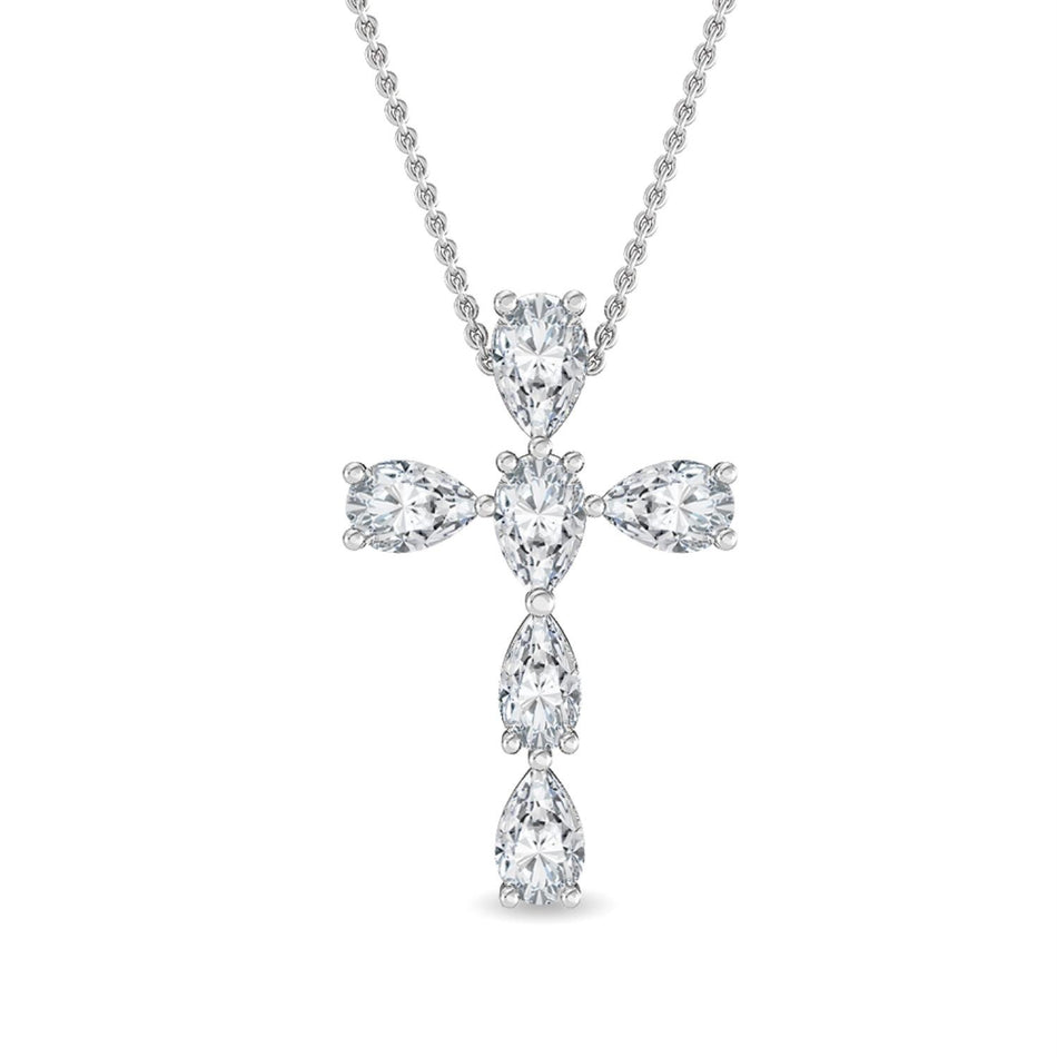 Pear Lab Grown Diamond Cross Necklace 2.05 ctw