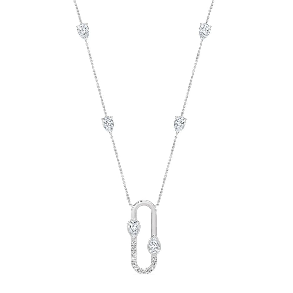 Elegant diamond necklace with pear-shaped stones and a sleek pendant design