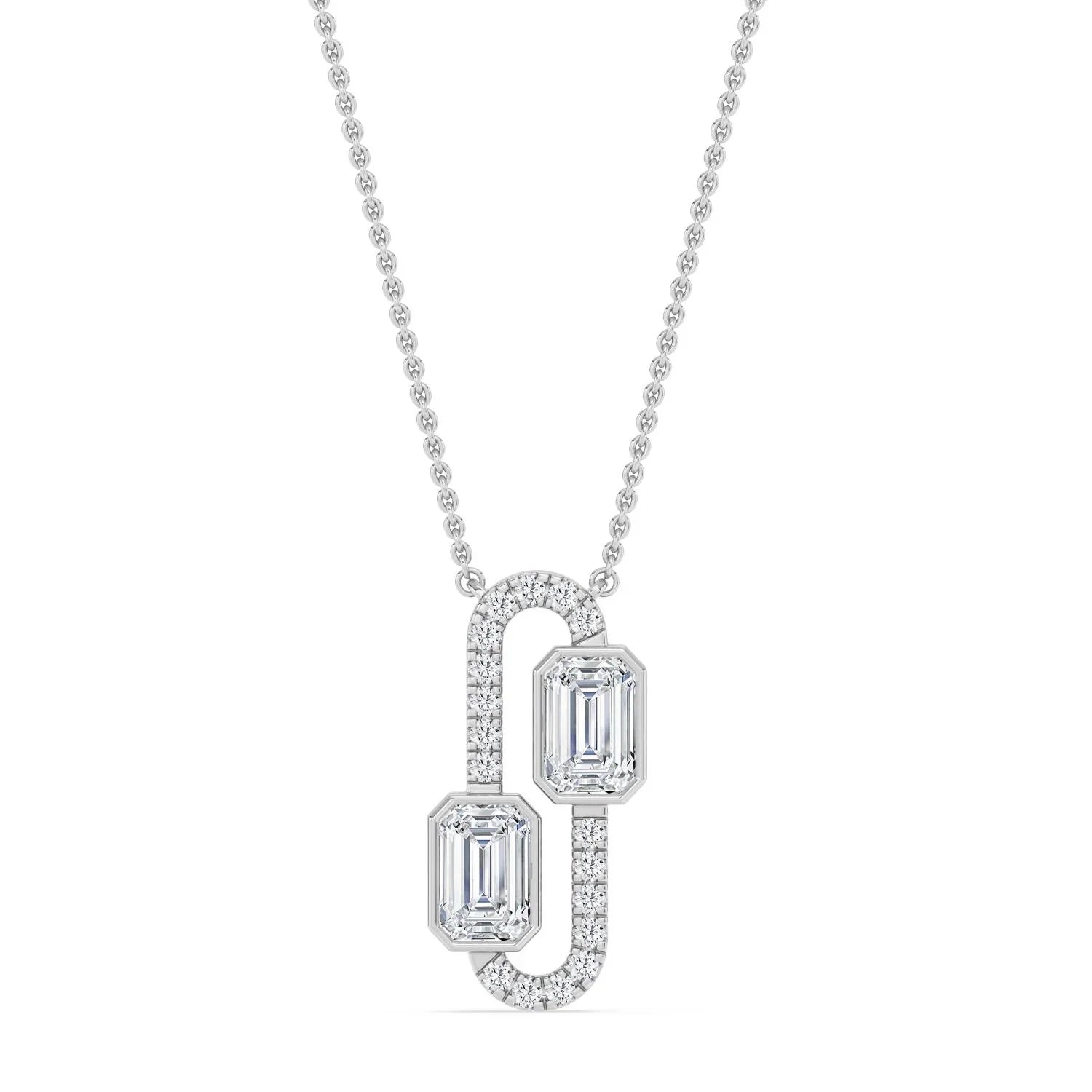 Elegant emerald-cut diamond pendant necklace with pave detailing