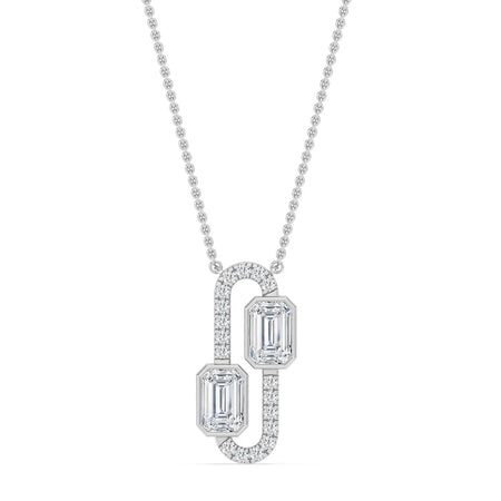 Elegant emerald-cut diamond pendant necklace with pave detailing