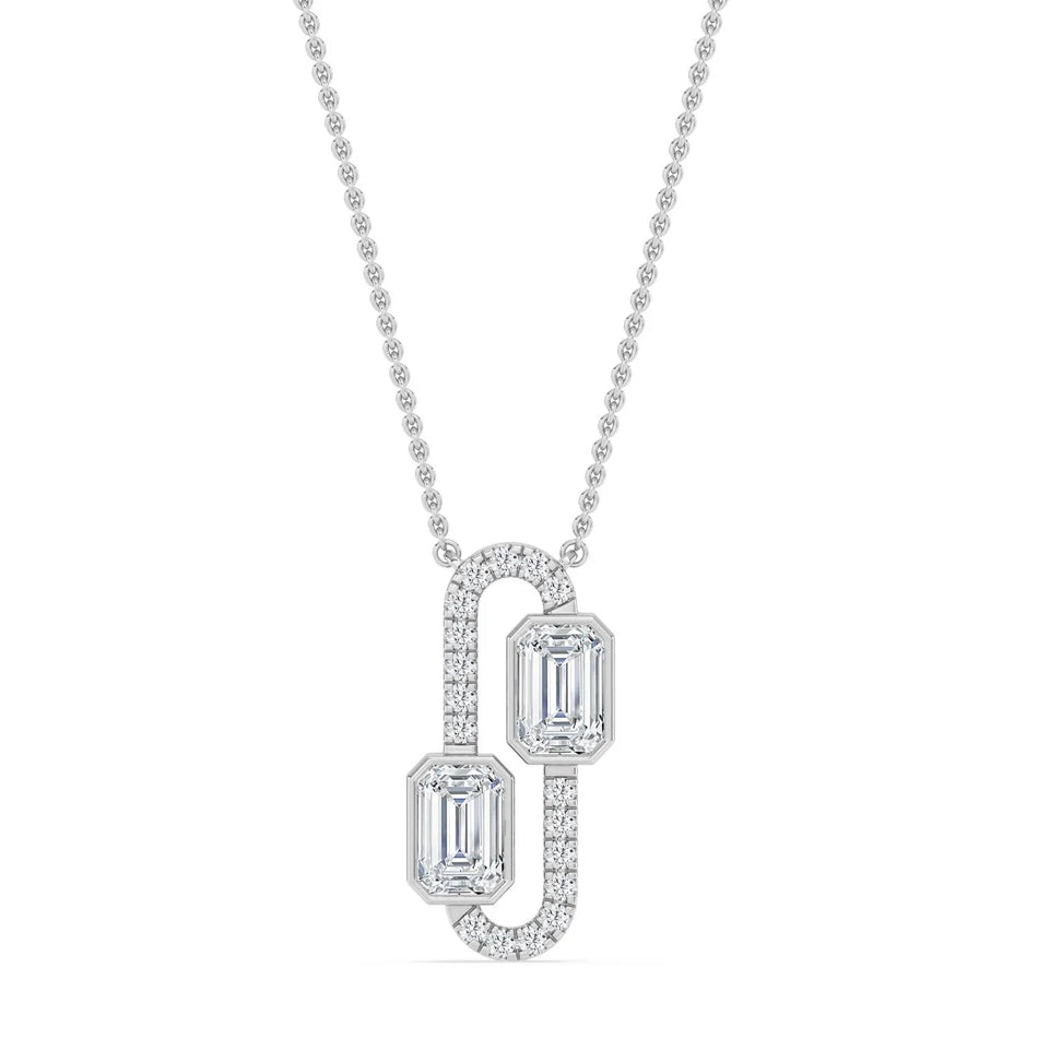 Elegant emerald-cut diamond pendant necklace with pave detailing