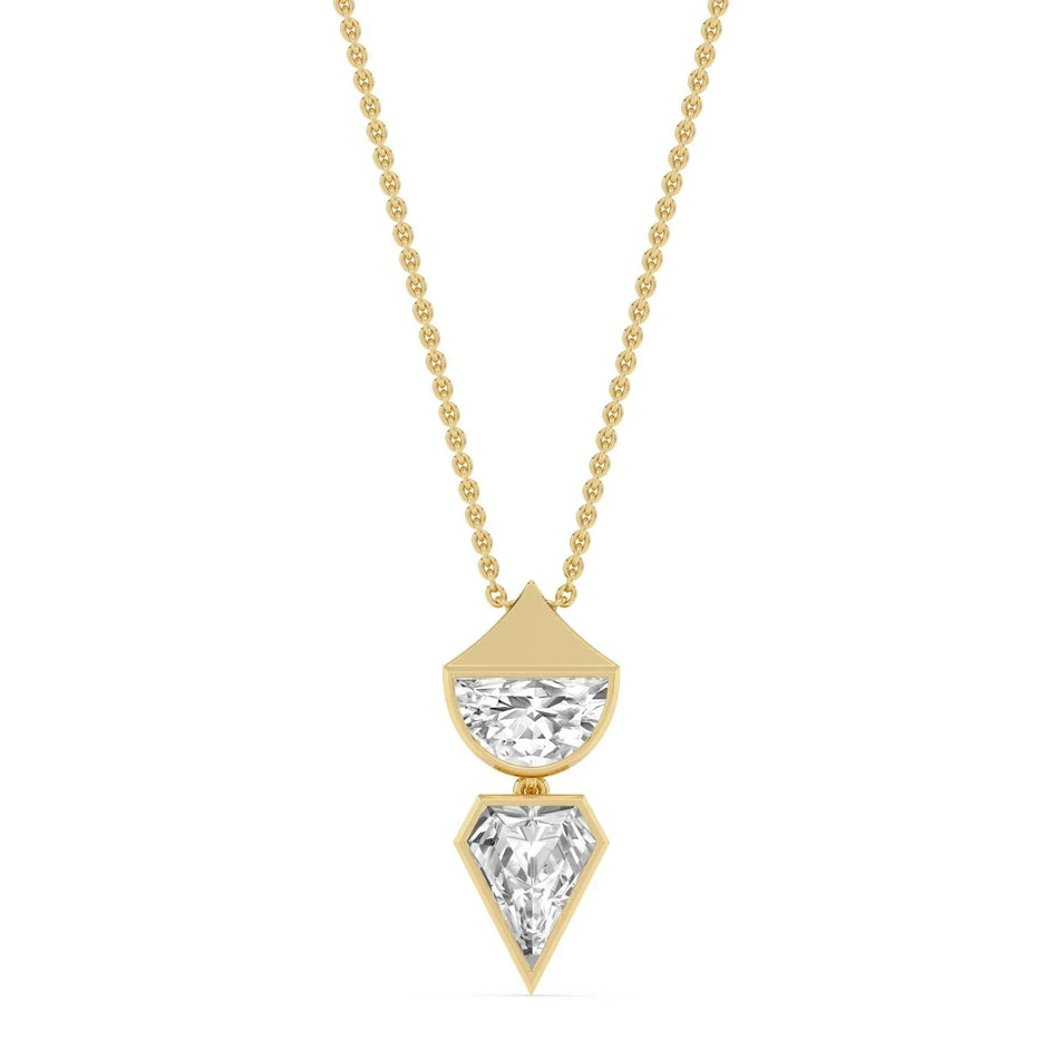 Elegant gold necklace with geometric diamond pendant, perfect for custom engagement rings