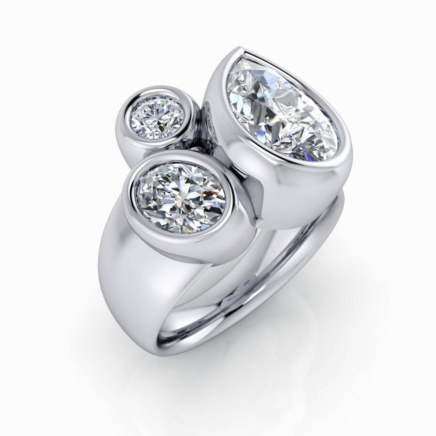 Aimee No. 2 Diamond Ring Three Stone - Bel Viaggio Designs