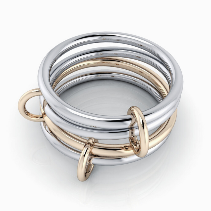 Silver & Gold Connected Rings Stacking Trendy Band by bel viaggio designs