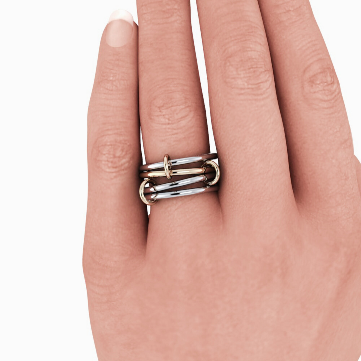 Silver & Gold Connected Rings Stacking Trendy Band by bel viaggio designs