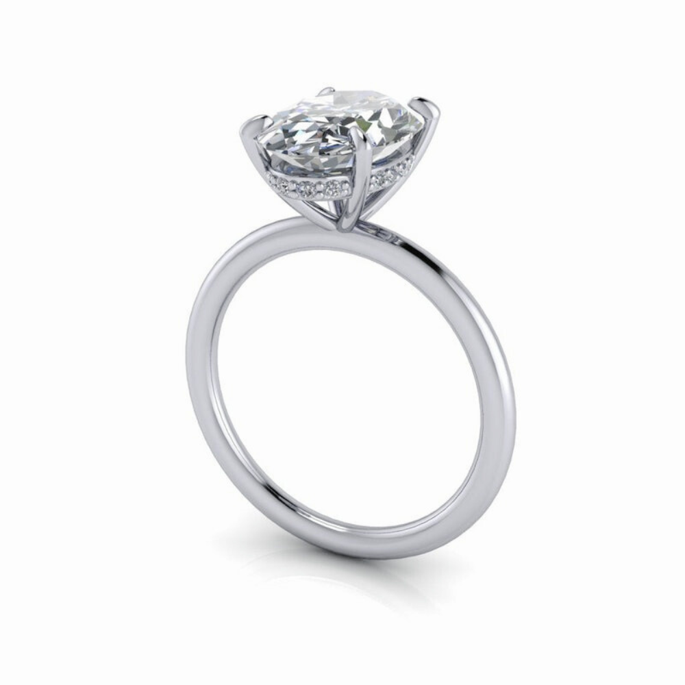 Solitaire Lab Grown Diamond Engagement Ring Hidden Halo