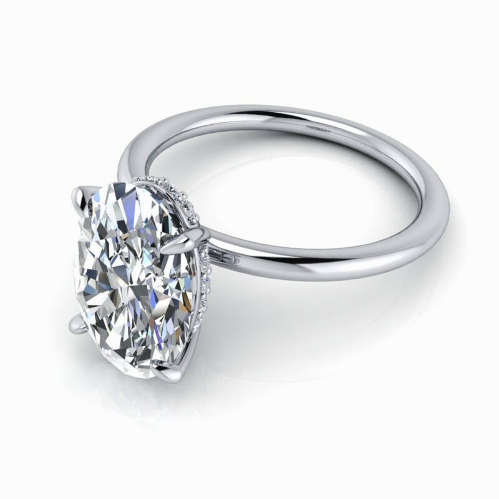 Solitaire Lab Grown Diamond Engagement Ring Hidden Halo