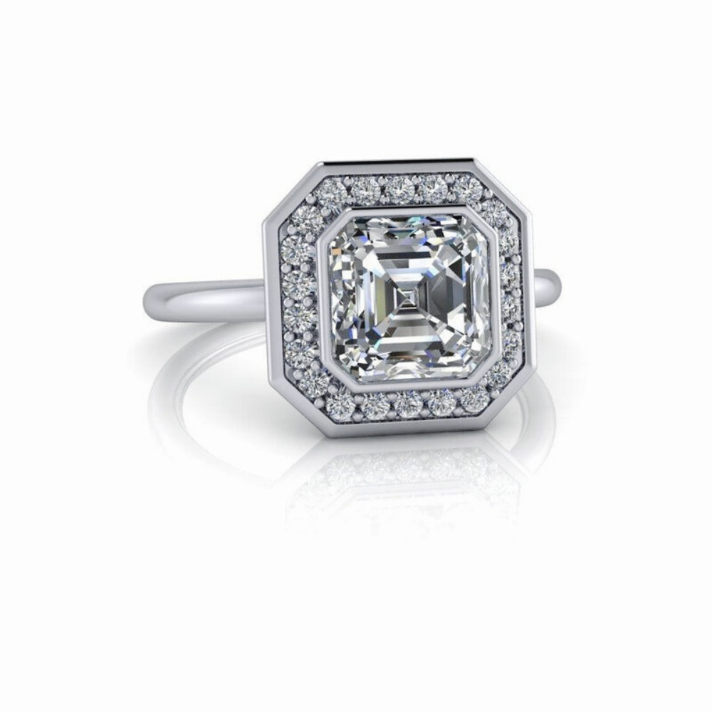 Asscher Lab Grown Diamond Engagement Ring Halo Setting