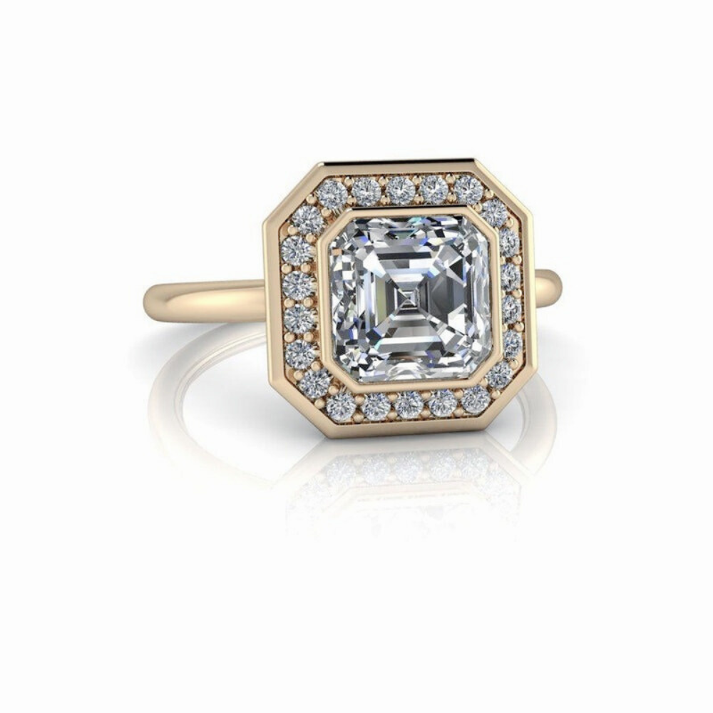 Asscher Lab Grown Diamond Engagement Ring Halo Setting