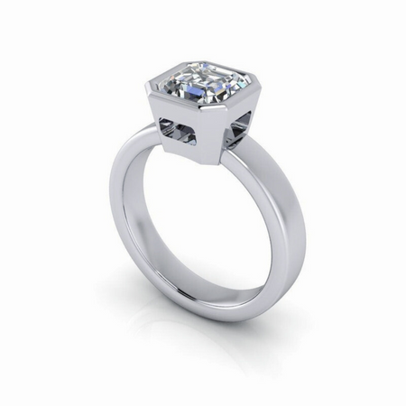 Bezel Set Lab Grown Diamond Engagement Ring Asscher Cut